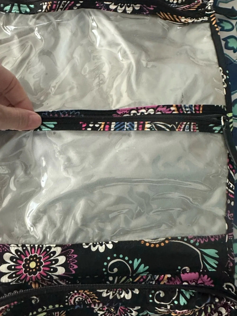 Vera Bradley Black Paisley Hanging Makeup Organizer with Clear Pockets