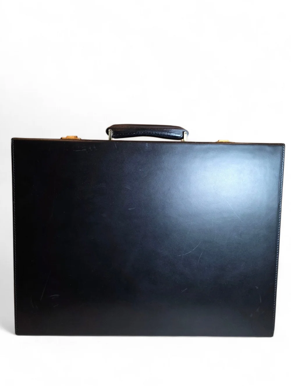 GUCCI Vintage Briefcase Classic Black Leather Sleek Trunk Business Bag Unisex