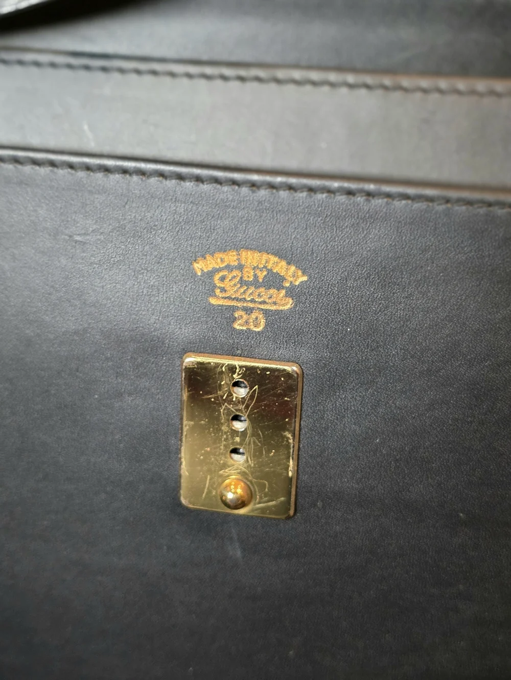 GUCCI Vintage Briefcase Classic Black Leather Sleek Trunk Business Bag Unisex