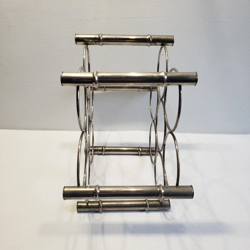 Wine Rack Silver Colored Metal 6 Bottle Holder Countertop Decor