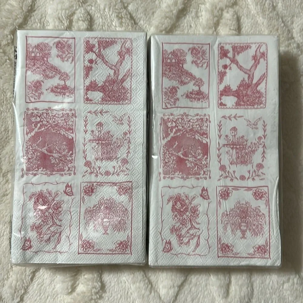 Punch Studio 32 x 2pk Guest Paper Towel Napkins White Pink English Toile Print