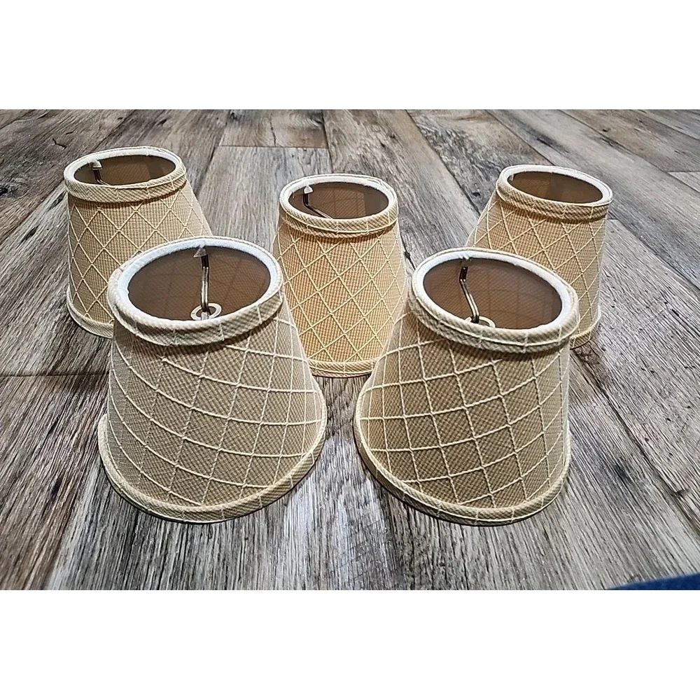 5 Vintage Mini Lamp Shades Beige Diamond Pattern Lot New Old Stock