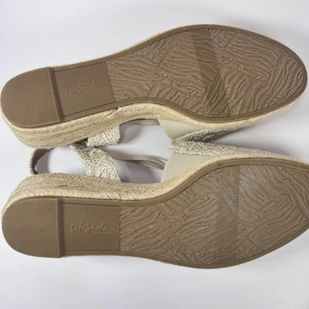 Lifestride Katrina 2 Espadrille wedge black‎ lace Sz 11W slingback Women Sandals
