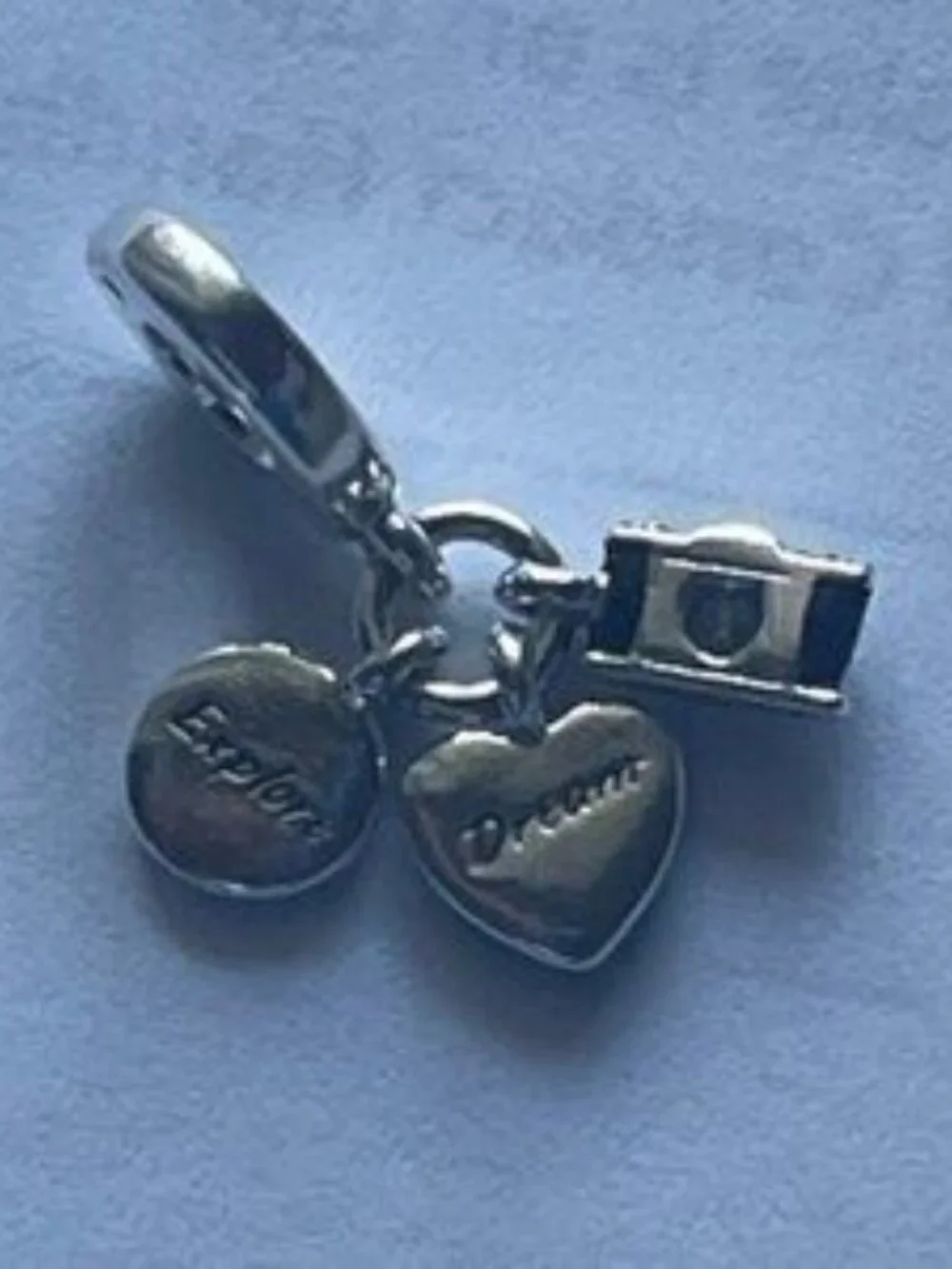 Pandora Camera, Heart & Compass Triple Dangle Charm