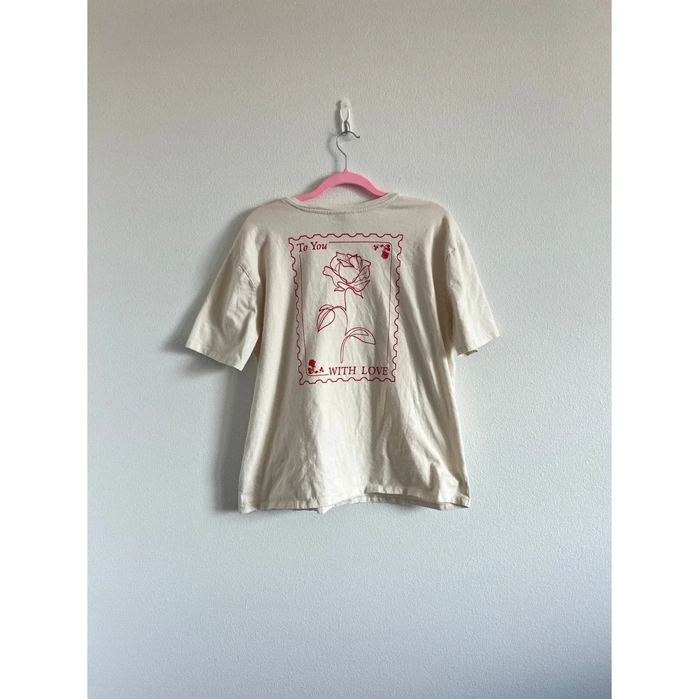 Universal Thread To You With Love Cream & Red Rose T-Shirt M Soft-Girl Casual