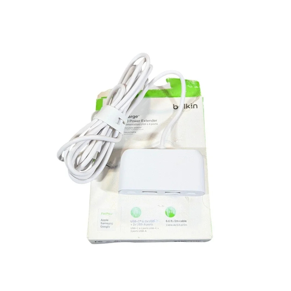 Aa2O Belkin 4-Port USB Power Extender For‎ Apple, Samsung, Google. White