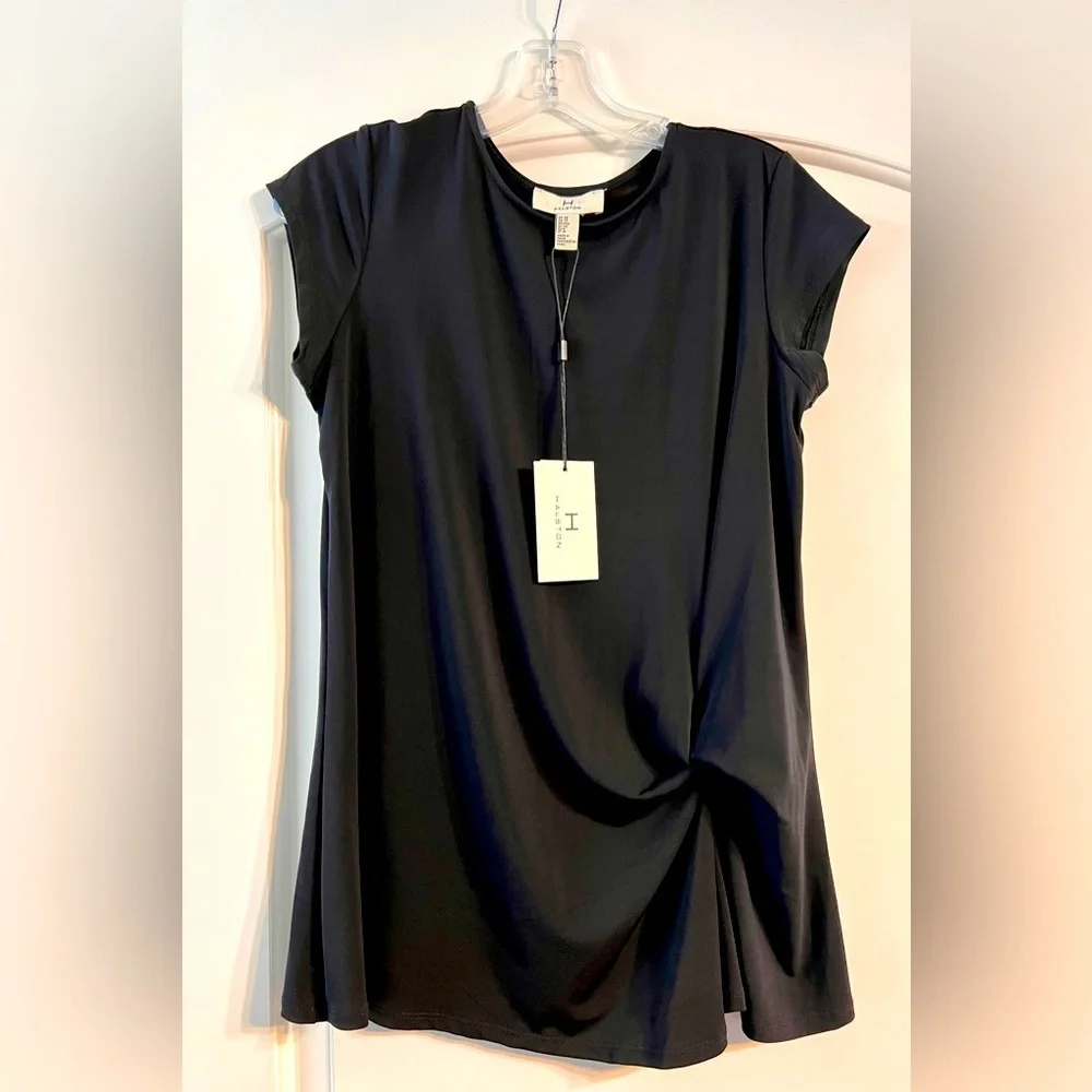 Halston Side Twist Knot Top Womens Medium Black NWT Cap Sleeve