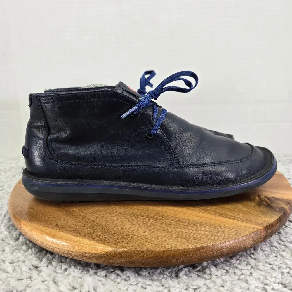 Camper Mens 41 Beetle Blue Leather Lace Up Casual Lifestyle Chukka Ankle Boots