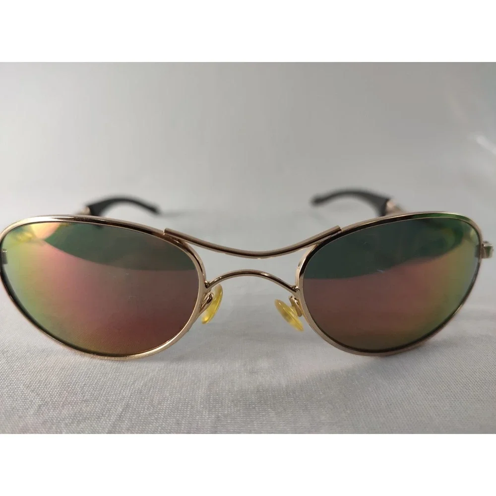 BrandX Part Fifteen Gold Mirror Wrap Sunglasses Worn Spring Hinge AS-IS