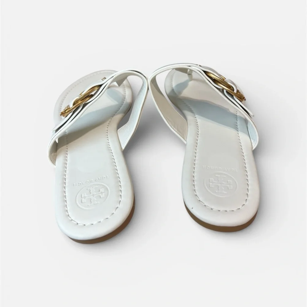 New Tory Burch Ivory White Marsden Flat T-Strap Sandals Size 11