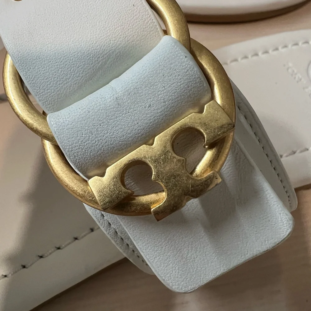 New Tory Burch Ivory White Marsden Flat T-Strap Sandals Size 11