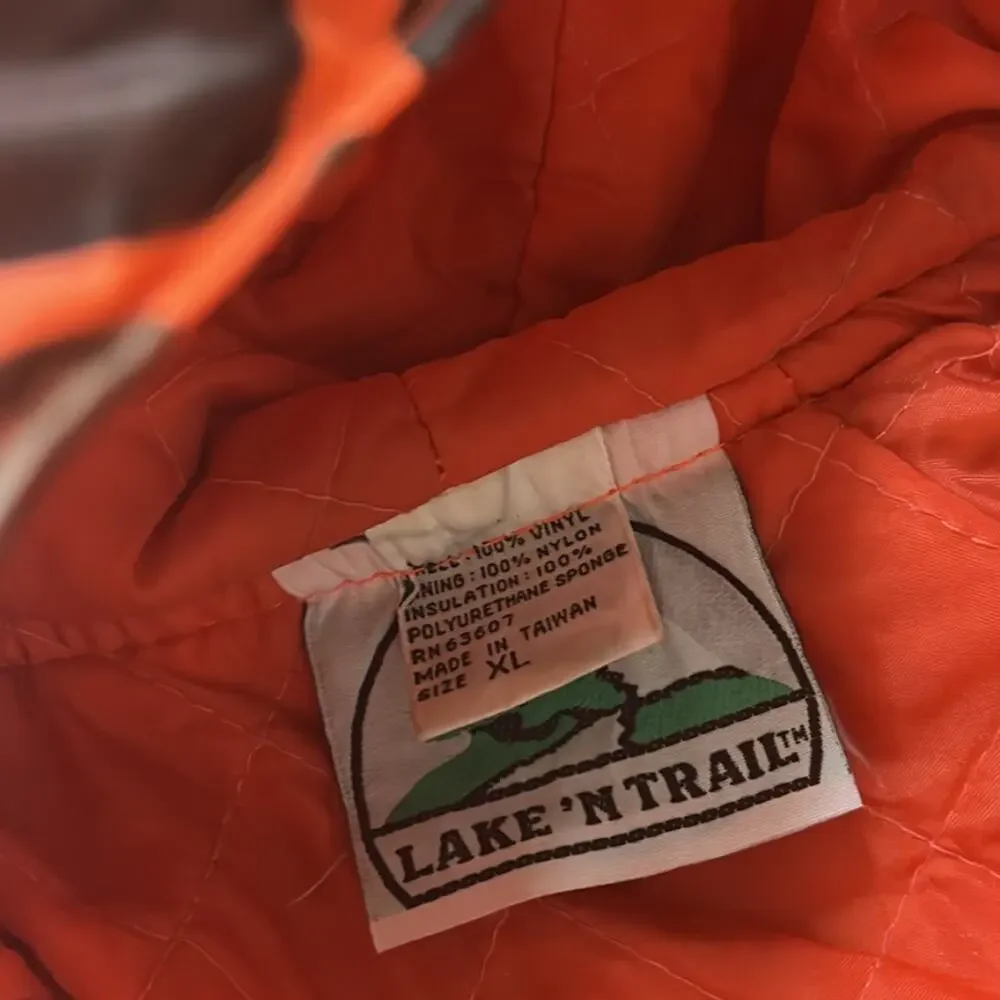 Lake 'N Trail Vinyl Camo Quilted Rain Jacket, Size XL, Vintage