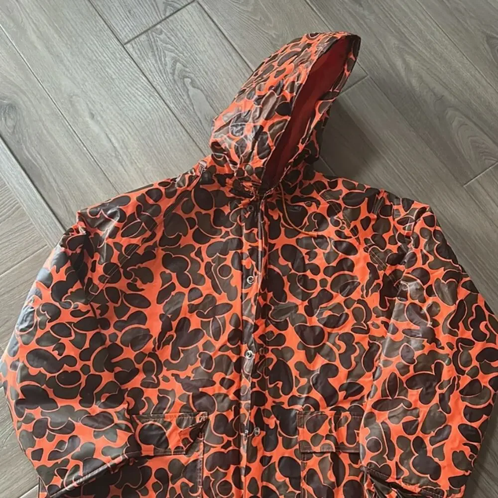 Lake 'N Trail Vinyl Camo Quilted Rain Jacket, Size XL, Vintage
