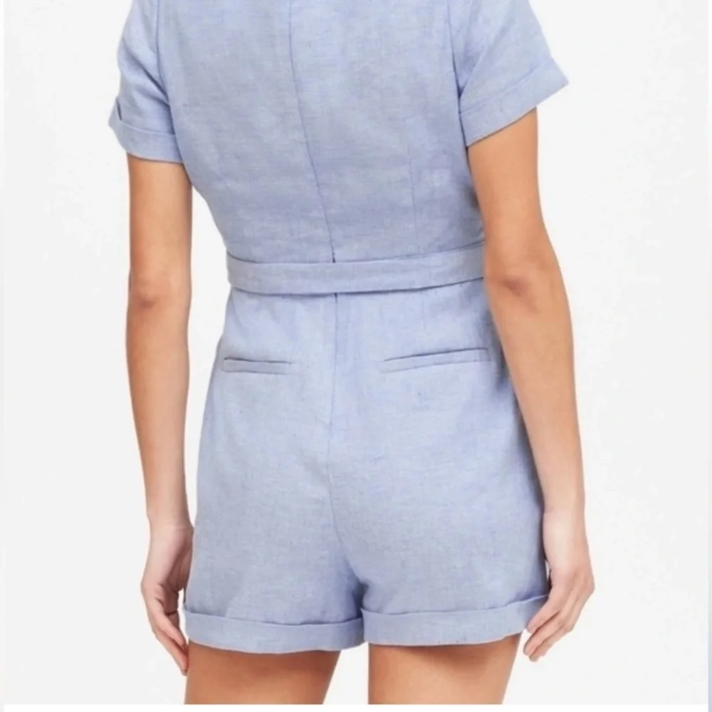 Banana Republic blue linen cotton blend wrap Romper jumpsuit shorts size 0