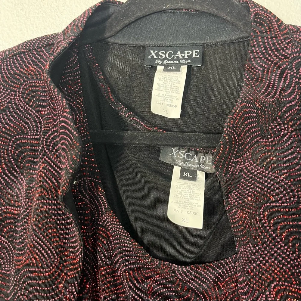Xscape Black & Red Glitter Knit Twinset Jacket & Tank Top Glam Chic Women’s XL