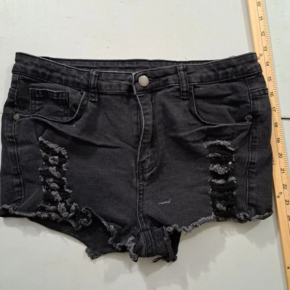 Shein Cut-Off Jean Shorts Women's Size: L 40/42  8/10 Black  Denim Stretch
