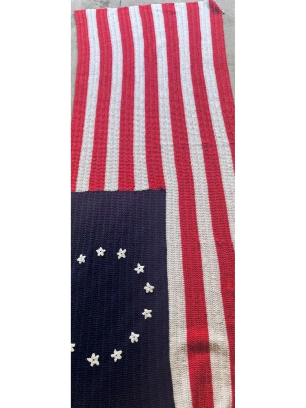 Vintage Crocheted American Flag Afghan Blanket Patriotic America 13 USA 89x33