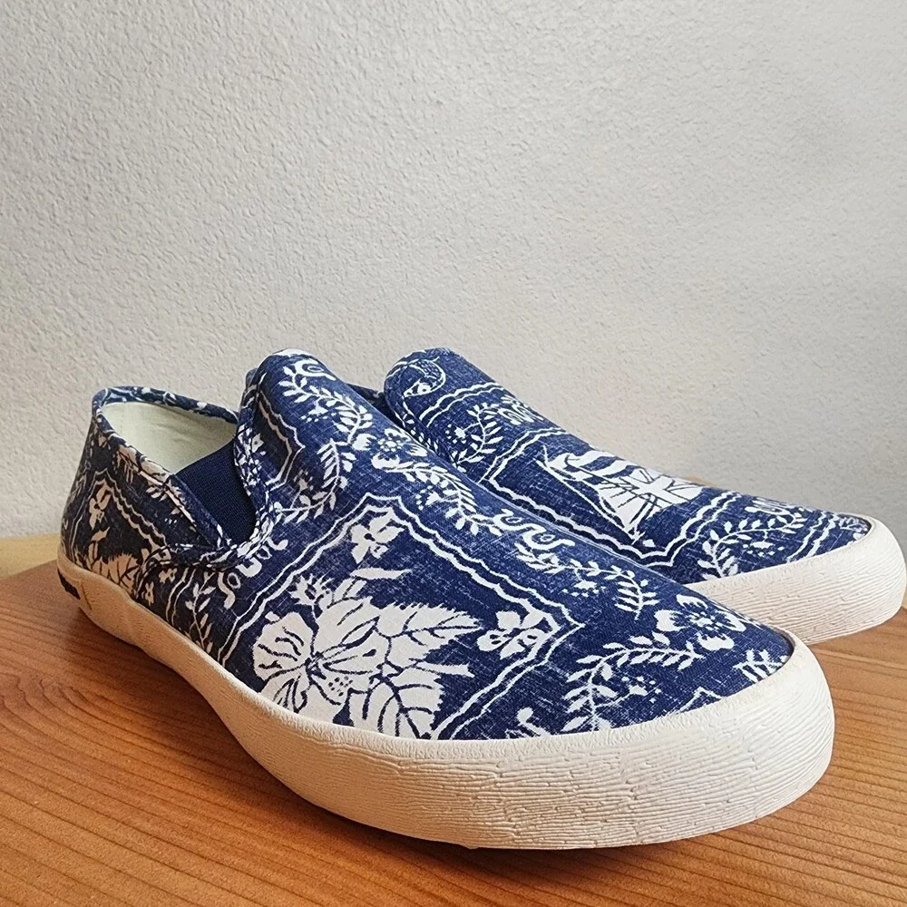 SeaVees Reyn Spooner Baja Shoes Mens Size 9.5 Hawaiian Floral Canvas Slip On
