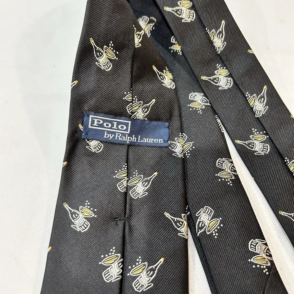 Polo Celebration Neck Tie Champagne Glass 2014 Black Gold Preppy Party New Years