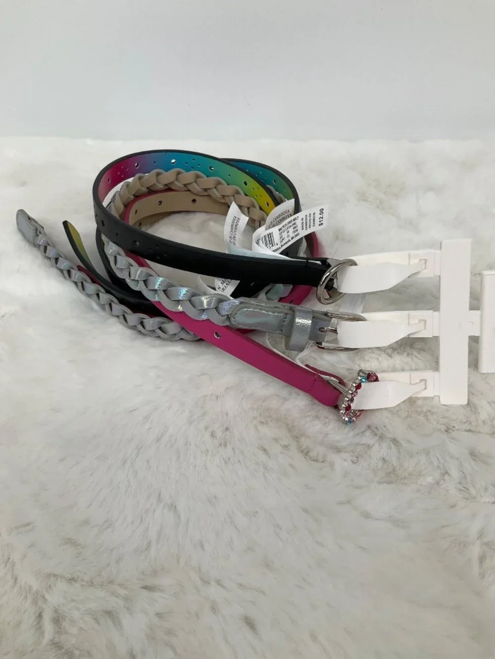 Cat & Jack size XL X-Large 3-piece Adjustable belt set, girl's Rainbow, pink