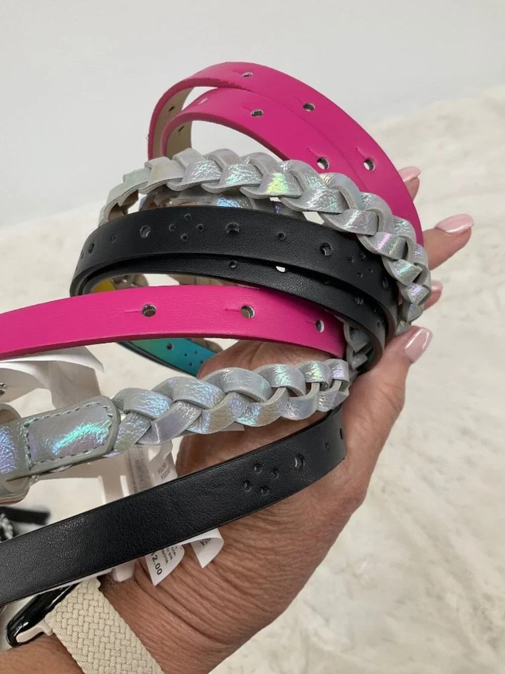 Cat & Jack size XL X-Large 3-piece Adjustable belt set, girl's Rainbow, pink