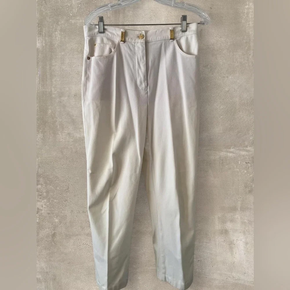 St John Sport White Pants Gold Hardware High Rise Straight Leg Size 8