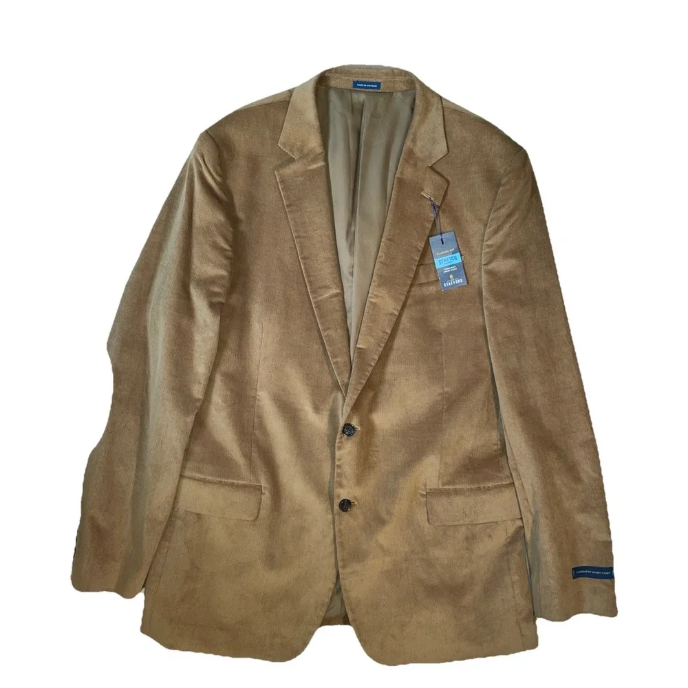 NWT Stafford Corduroy Sport Coat Mens 48 Long Stafford Tan Classic Fit Stretch