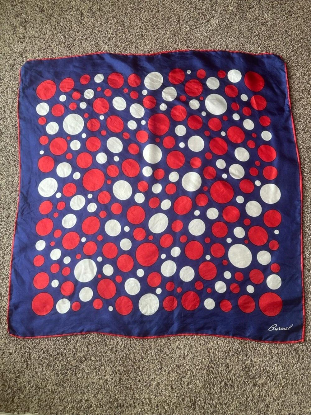 Polka Dot Vintage Burmel Scarf with Red & White Circles