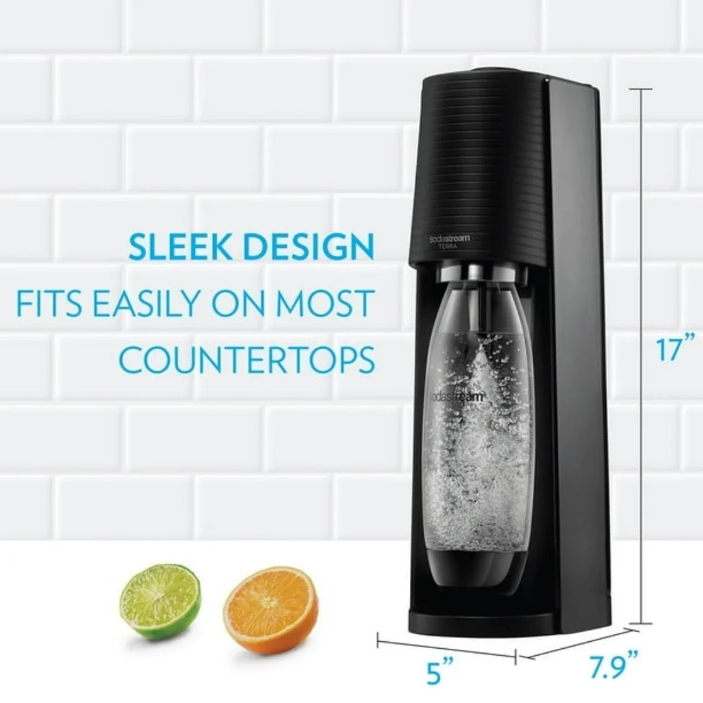 SodaStream X Bubly Drops Terra Sparkling Water Carbonating Soda Kit Black