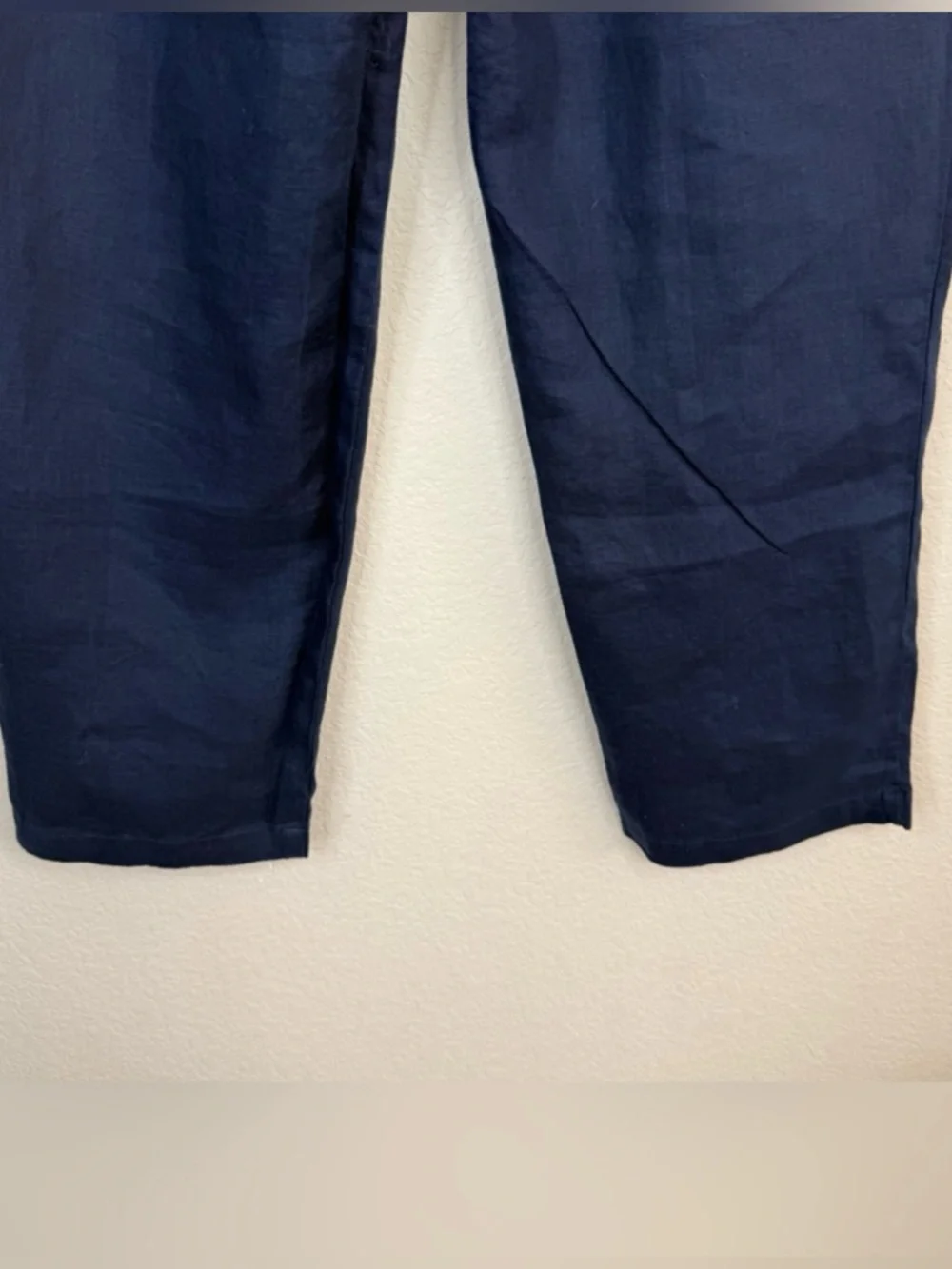NWT QUINCE 100% European Linen Tapered Ankle Pants Elastic-Waist Deep Navy Sz S