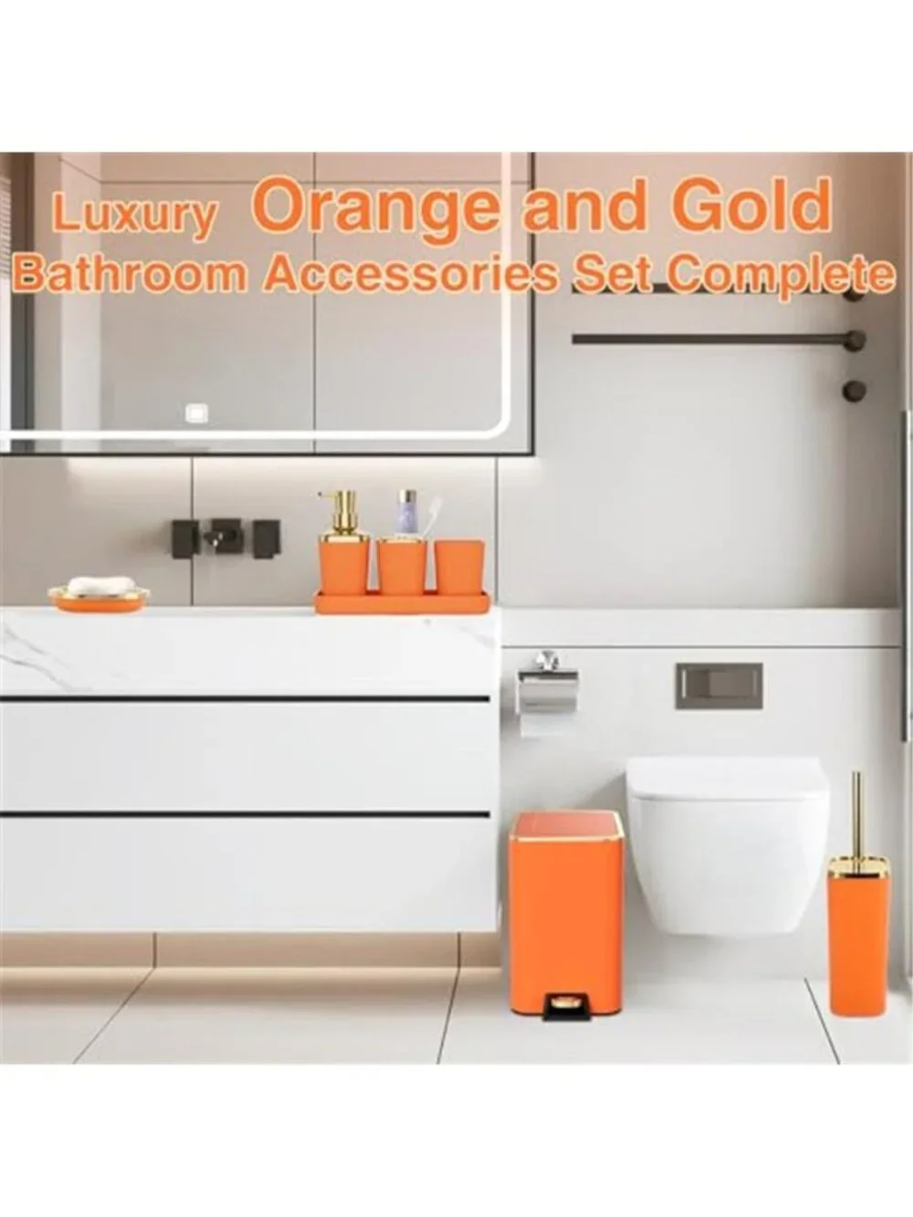 Bathroom Accessories Set Trash Can Soap Dispenser Toothbrush Holder Set