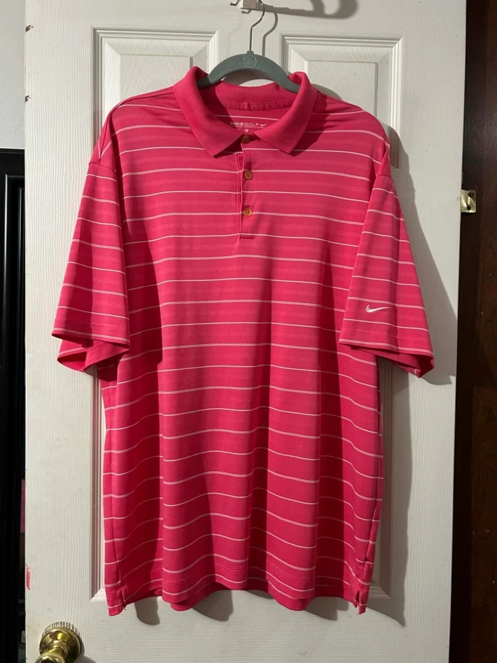Nike Golf Pink & white Striped Dri-Fit Polo Shirt Men’s XL