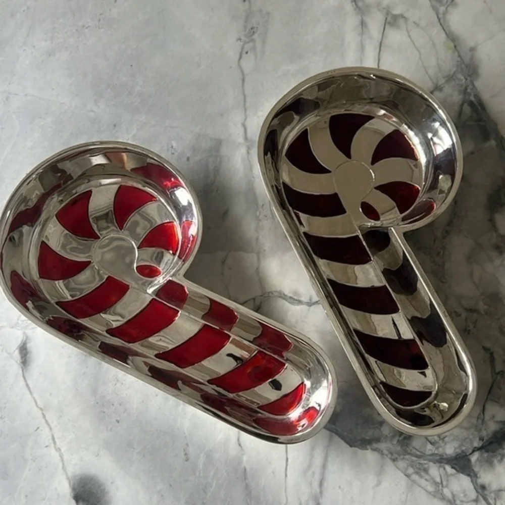 Set of 2 Vintage Silver Plated 8” Candy Cane Design Dish Collection By Godinger