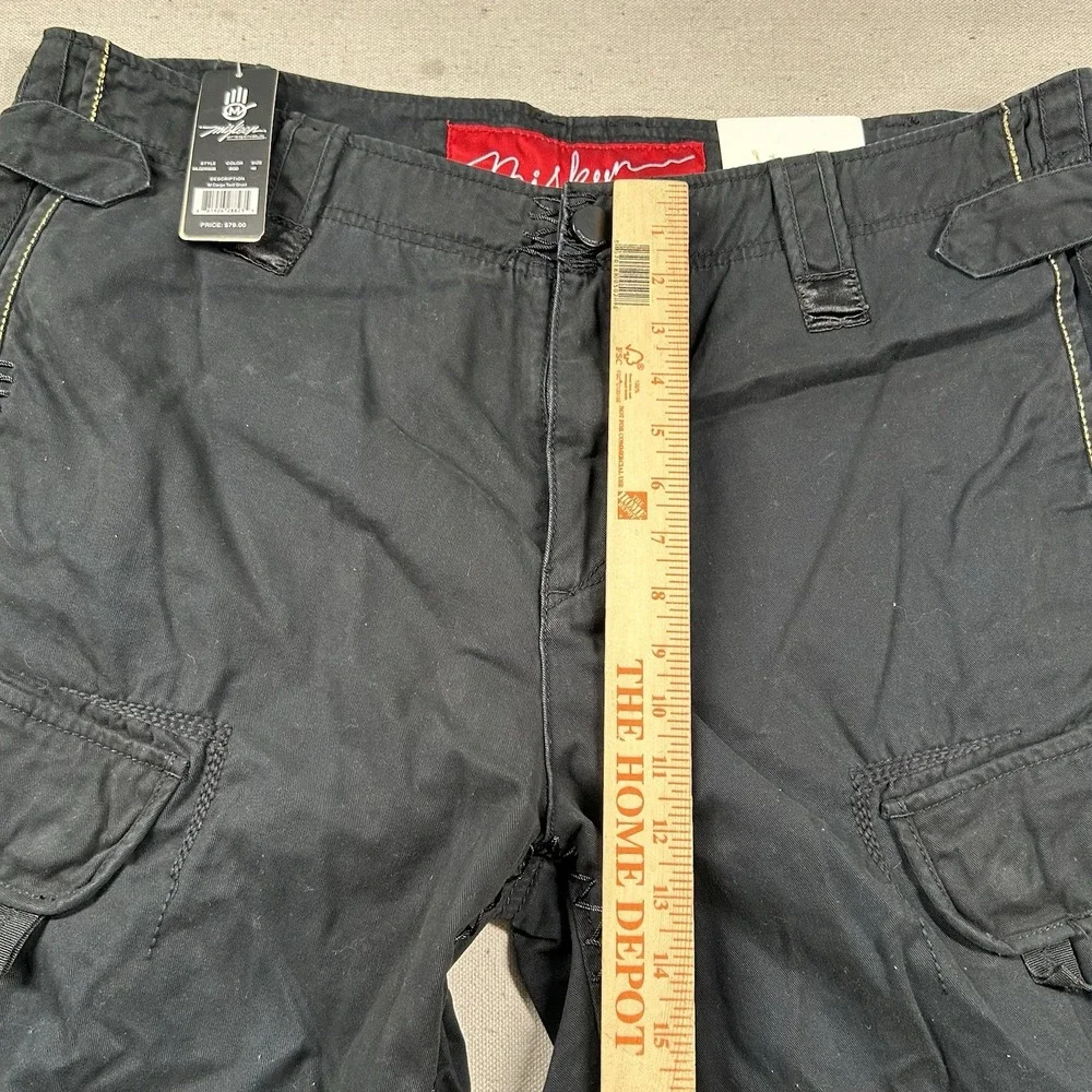 Miskeen Shorts Mens 40 Cargo Baggy Hip Hop Black Gold Skater Embroidery Relaxed