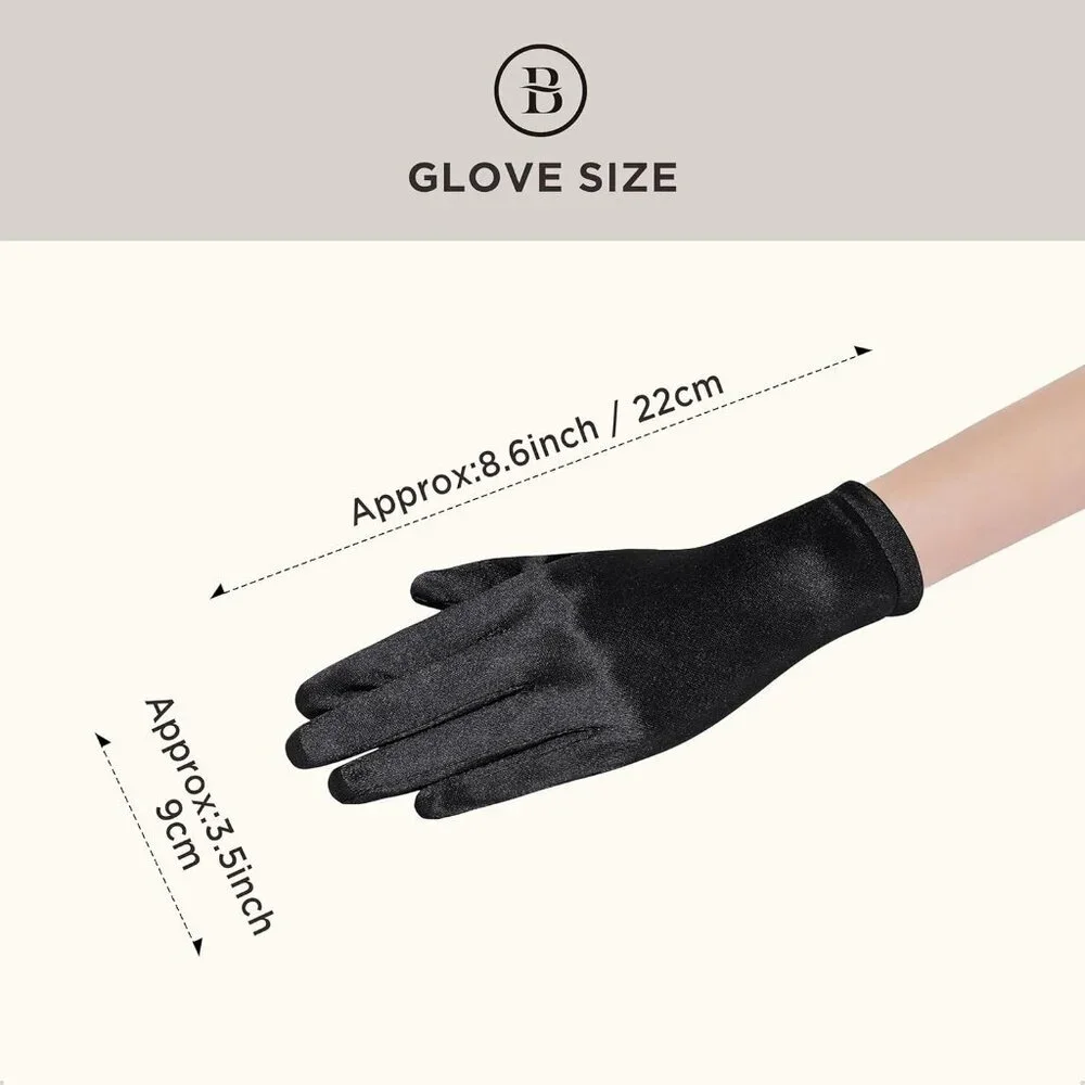 Women's Short Black Satin Silk Gloves Banquet Wedding Party Costume Accessories
