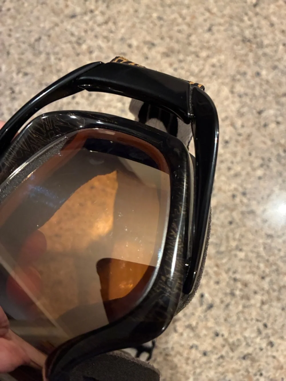 Oakley Splice Goggles Gold Black Frame Persimmon with patterned strap