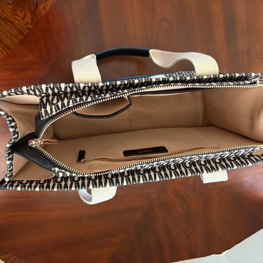 JASON WU Canvas Tote Bag Remmy Logo Print Black and Cream‎