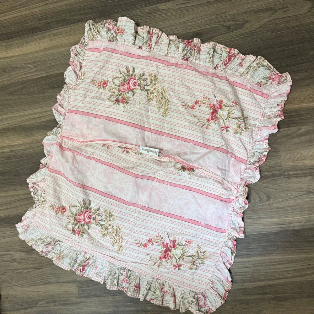 Vintage Neiman Marcus Pink Floral Ruffled Sham Cottagecore Coquette Romantic