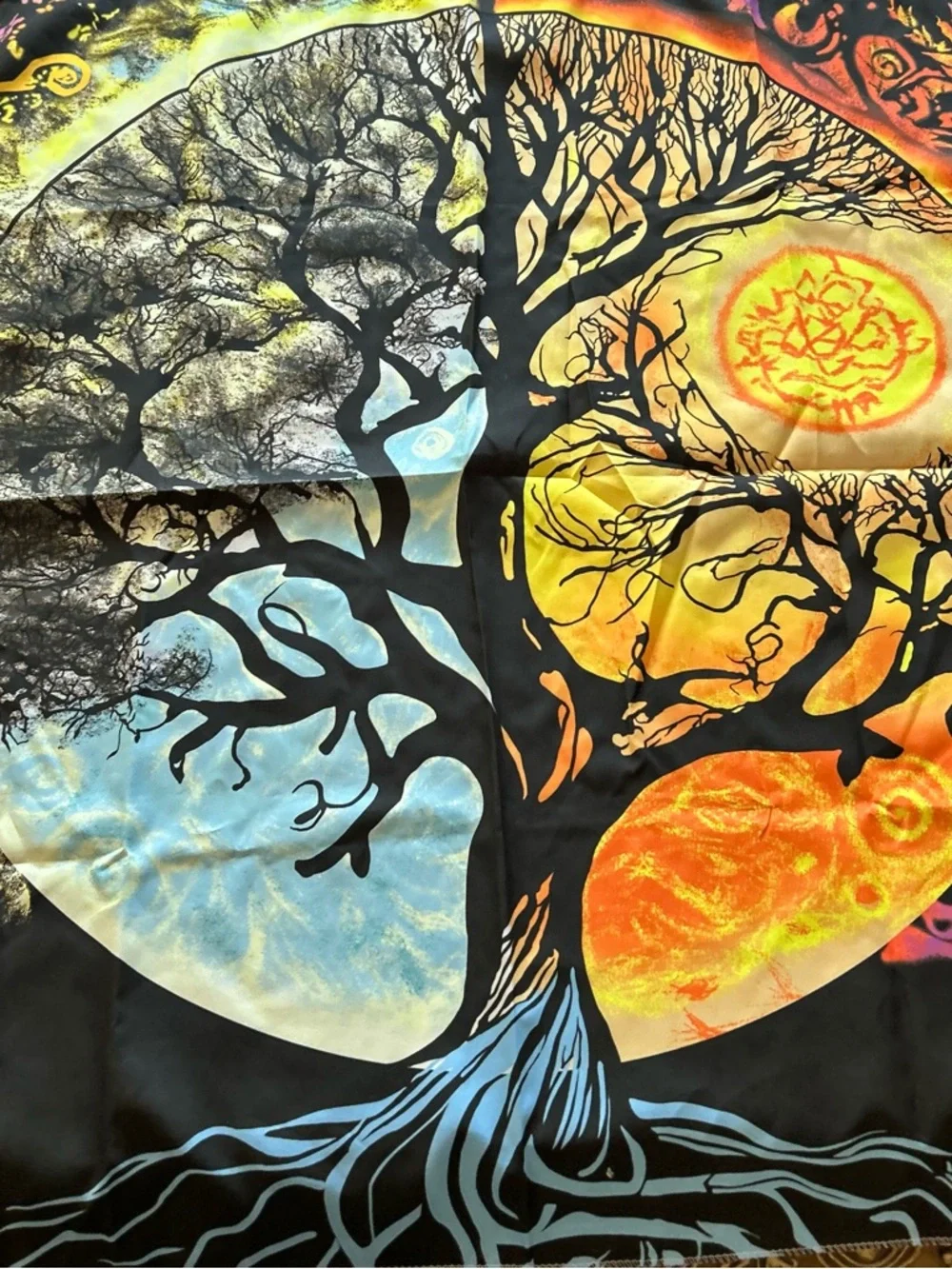 Amazon Black Tree of Life with Blue and Orange Accents. 36” X 28”.