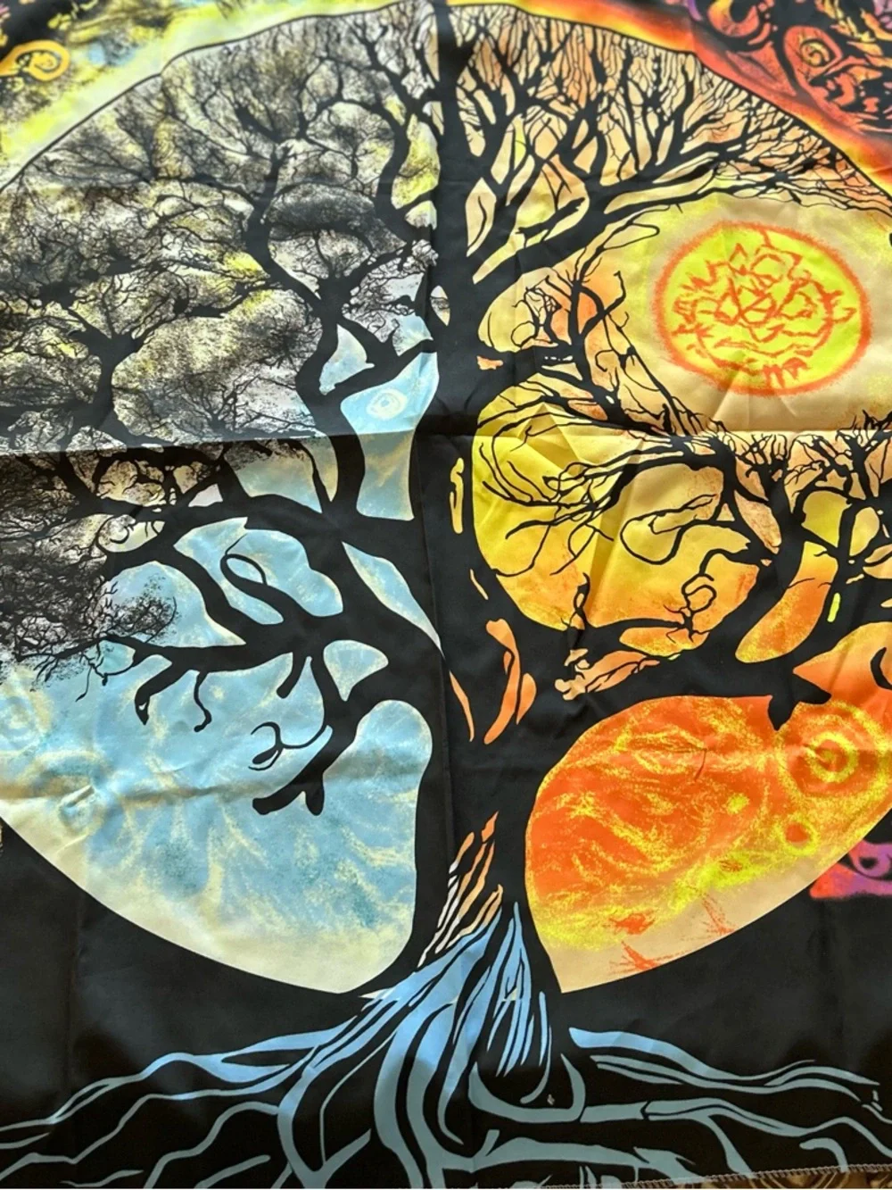 Amazon Black Tree of Life with Blue and Orange Accents. 36” X 28”.