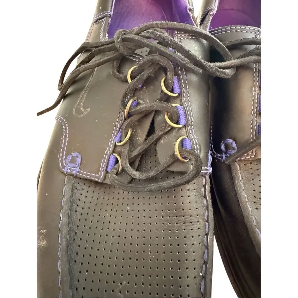 Nike Mens Black Purple Mad Jibe Leather Lace Up Perforated Boat Shoes Size 11