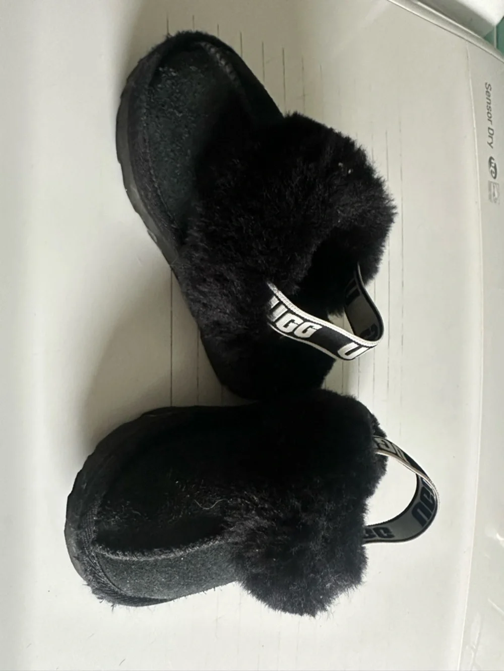UGG Black Fuzzy Backstrap Slippers