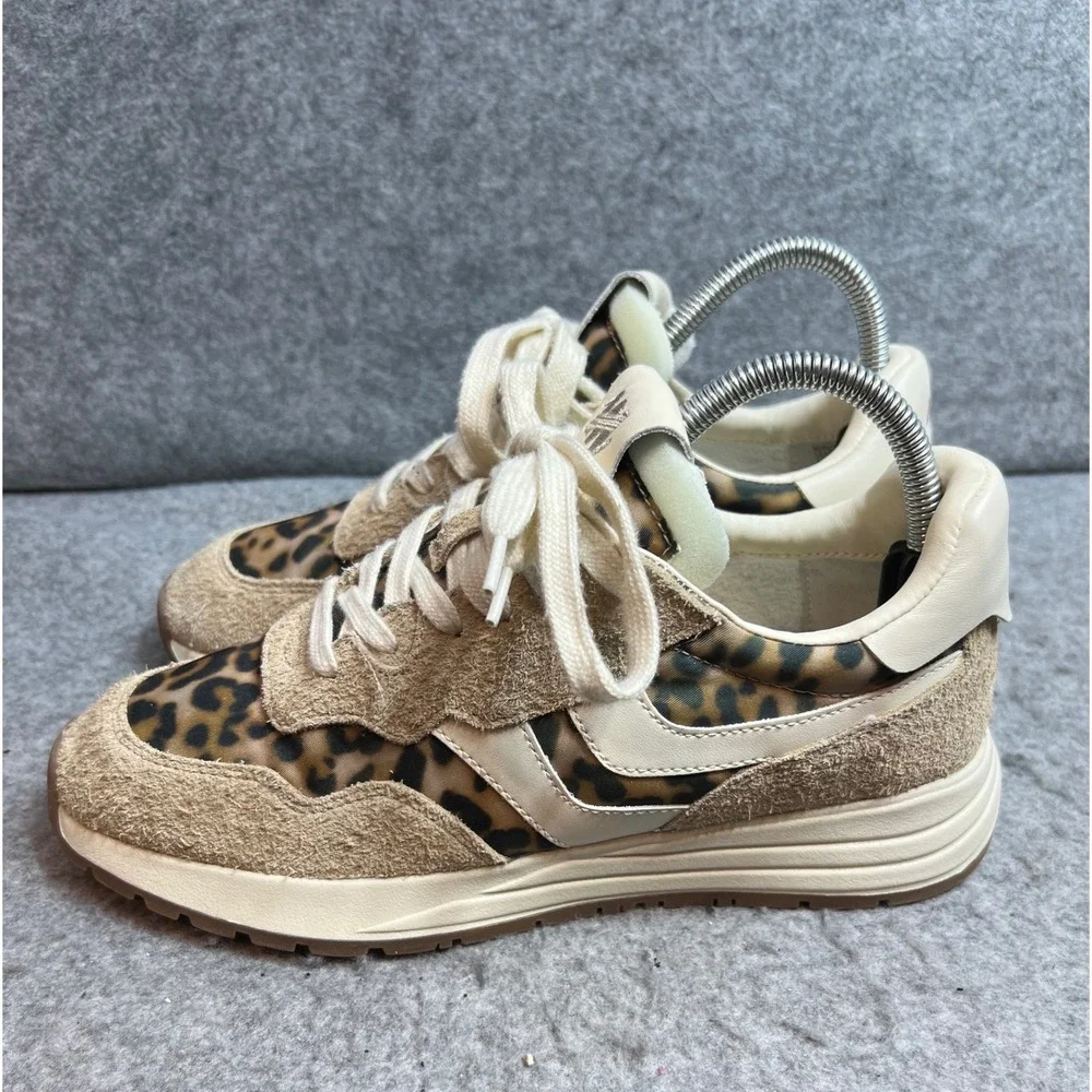 Steve Madden Burst-L Leopard Print Suede Sneakers Tan Cream Animal Lace Up Size9