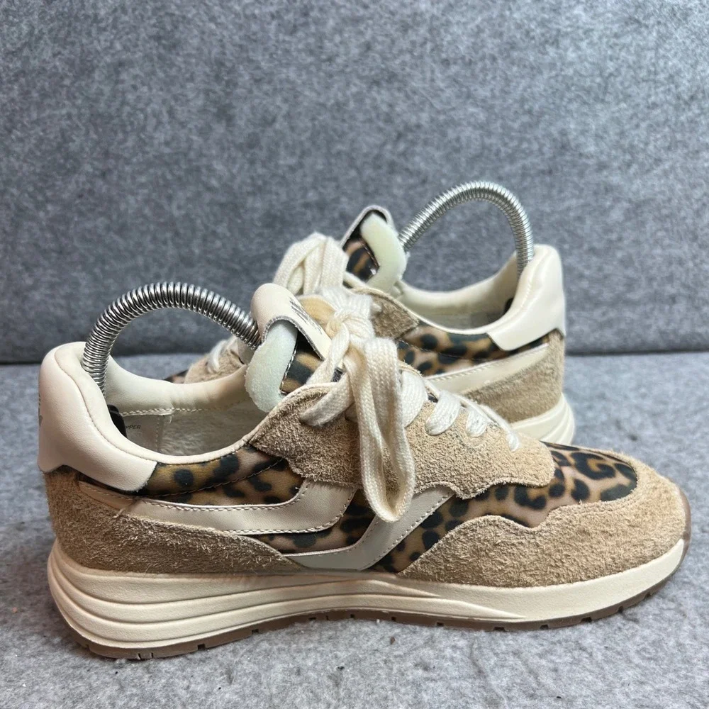 Steve Madden Burst-L Leopard Print Suede Sneakers Tan Cream Animal Lace Up Size9
