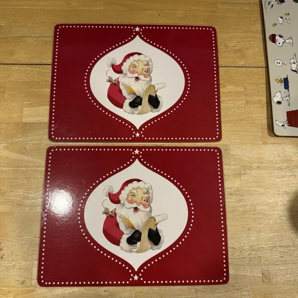 Pottery Barn Kids Santa Cork Placemats Red Christmas List Mouse Set X2 2015 GUC