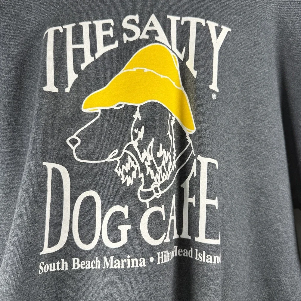 THE SALTY DOG CAFE VNG FADED Blue CREW‎ NECK SWEATSHIRT Dog Yellow Hat Hanes