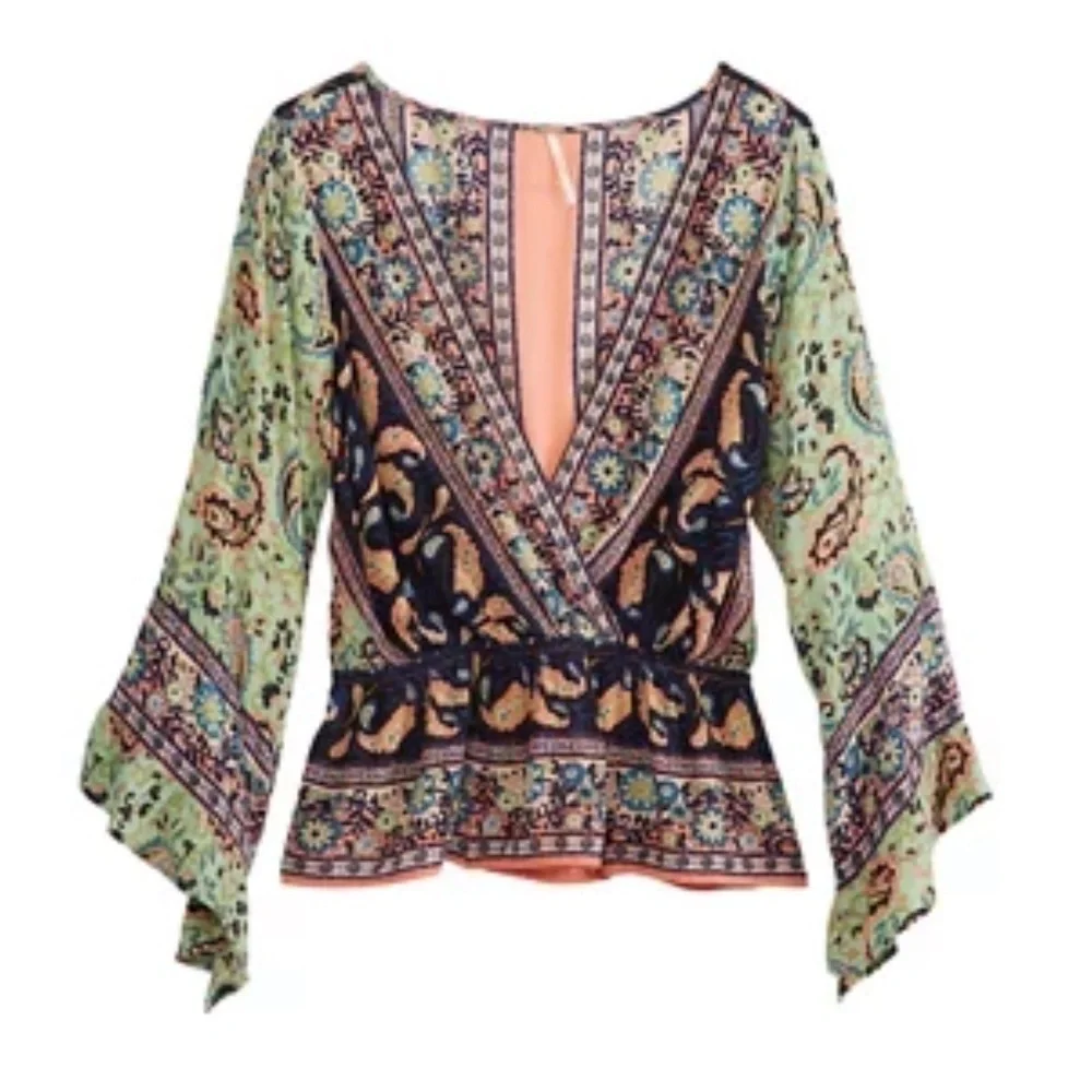 Free People Rosalie Peasant Wrap Top in Mulit Size‎ Small