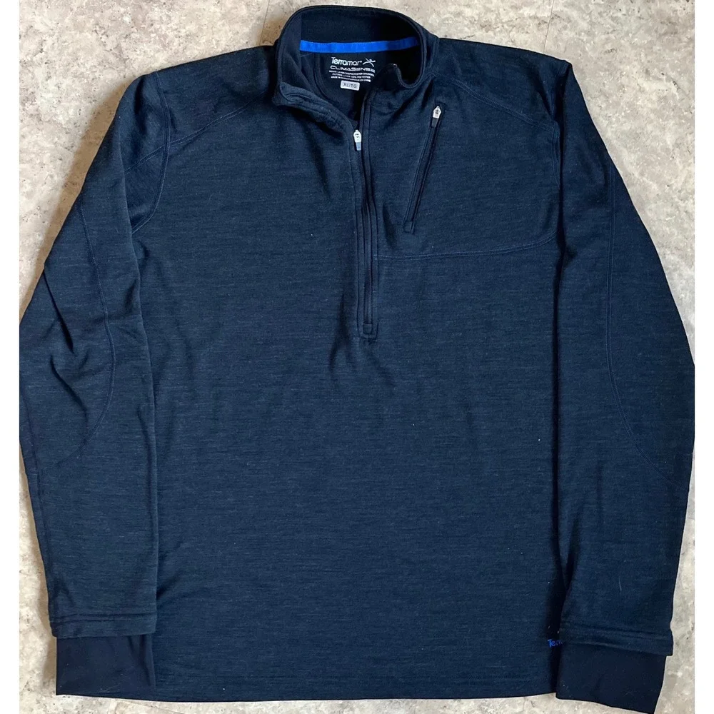 Terramar Climasense Mens XL 1/4 Zip‎ Pullover Wool Blend Charcoal Heather Gray
