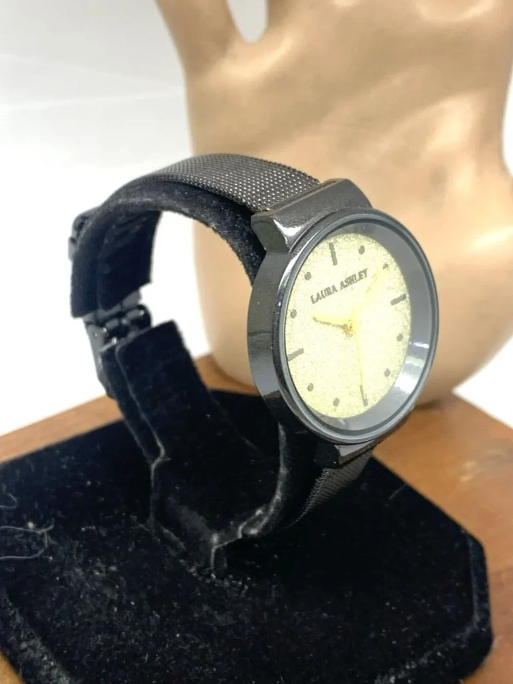 Laura Ashley Women's Watch LA31041 Quartz Gold Dial Black Mesh Stainless Steel
