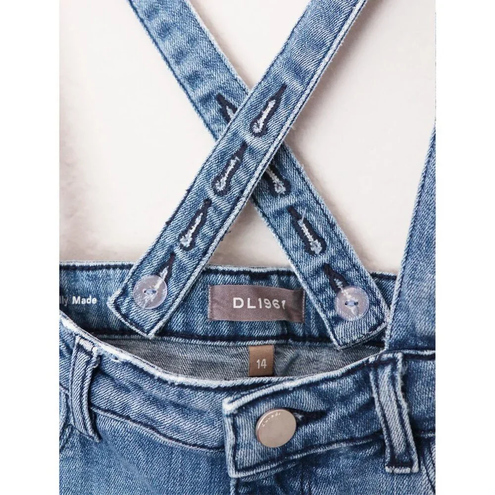 DL1961 Girl's 14 Jenny Overall Denim Skirt Searsy Adjustable Ruffle Straps Blue